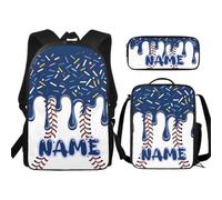Generisch 2026 School Backpack Large Capacity Cartoon Print Including Lunch Box Pencil Case 3 Pieces for Students Ideal Daily Companion with Robust Design (D-Navy, One Size)