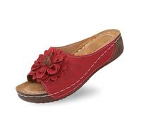 Generisch 2026 Stylish Women's Open Toe Wedge Heel Leather Top Floral Pattern Comfortable All-Round Shoes for Everyday Holiday Leisure, red, 5 UK