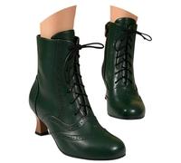 Generisch 2026 Timeless Lace-Up Ankle Boots with Round Toe Medium Heel for Women - Versatile Casual Elegance for Everyday Celebrations Holiday Travel, Dark green, 7 UK