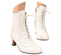 Generisch 2026 Timeless Lace-Up Ankle Boots with Round Toe Medium Heel for Women - Versatile Casual Elegance for Everyday Celebrations Holiday Travel, White, 7 UK
