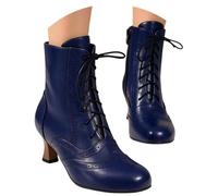 Generisch 2026 Timeless Lace-Up Ankle Boots with Round Toe Medium Heel for Women - Versatile Casual Elegance for Everyday Celebrations Holiday Travel, darkblue, 7 UK