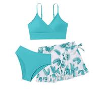 Generisch 2026 Toddler Girls 3-Piece Swimsuit Plain Bikini Rullfe Swimsuit Briefs Girls Bikini Set Swimsuit Baby 74, Light green, 14 Years