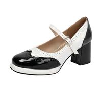 Generisch 2026 Two-Tone Mary Square Toe Chunky Heel Burnout Strap for Women - High Quality Patent Leather for Festive Occasions Dates, White, 10 UK