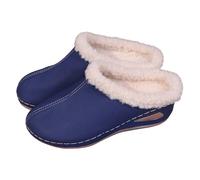 Generisch 2026 Winter Indoor Outdoor Slippers: Cozy Faux Leather Lined Comfort Clogs with Slanting Heel, Warm Fleece Non-Slip Sole., navy, 4 UK