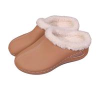 Generisch 2026 Winter Indoor Outdoor Slippers: Cozy Faux Leather Lined Comfort Clogs with Slanting Heel, Warm Fleece Non-Slip Sole., khaki, 7 UK