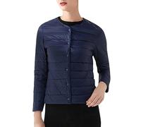Generisch 2026 Winter Jacket Women's Winter Coat Women's Down Jacket Plain Elegant Round Neck Thin White Duck Down Collarless Short Slim Fit Liner Long Sleeve Warm Down Jacket, navy, XL