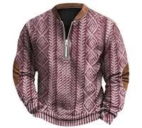 Generisch 2026/Winter Men's Fashion Large Size Casual 3D Digital Print Knitted Pullover Fabric Half Zip Crew Neck Hoodie, purple, XXL