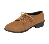 Generisch 2026 Women's Casual Shoes Retro Pointed Toe Lace Up Thick Heel Mary Jane Low Heel for Daily Relaxation Date, brown, 5 UK