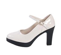 Generisch 2026 Women's Dirndl Shoes Chunky Block Heel Heels Elegant Square Bridal Shoes Traditional Shoes Dance Shoes Ballet Flats with Heel Three Strap Clip Heel Shoes, White, 8.5 UK