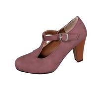 Generisch 2026 Women's Fashionable Block Heel Ankle Strap Sandals for Leisure Beer Festival - Elegant Slippers with Platform Open Toe Leather Look Four Seasons Non-Slip Sole, Wine Red, 8.5 UK