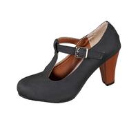 Generisch 2026 Women's Fashionable Block Heel Ankle Strap Sandals for Leisure Beer Festival - Elegant Slippers with Platform Open Toe Leather Look Four Seasons Non-Slip Sole, black, 9 UK