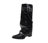 Generisch 2026 Women's Foreign Pleated Block Heel Boots with Rhinestones Plus Size UK Style High Shaft with Envelope