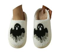 Generisch 2026 Women's Ghost Slippers Cuddly Halloween Slippers for Couples Perfect Feel-Good Shoes for Winter at Home Non-Slip Sole Open Heel Comfortable Slip-On Pas, White, 8.5 UK