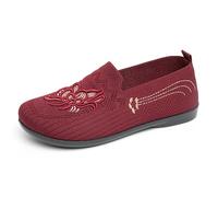 Generisch 2026 Women's High Quality Embroidered and Printed Mesh Slippers - Flat, Comfortable Trainers for Everyday Use, Stylish Casual Shoes for Mums, Wine Red, 9 UK