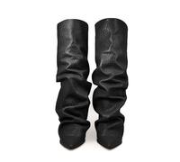 Generisch 2026 Womens Knee High Boots Fashion Pointed Toe Chunky Heel Stacked Boots Casual Over the Knee Boots with Folded Shaft for Casual Outing Party Travel, black, 7 UK