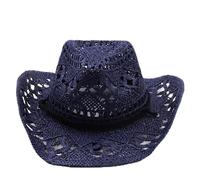 Generisch 2026 Women's Men's Summer Western Cowboy Hat Mouldable Straw Hat Hollowed Sun Hat Infant, navy, One Size