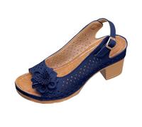 Generisch 2026 Women's Sandals with Chunky High Block Heels and Fish Mouths 2025 Summer Casual Ankle Strap Hollow Out Platform Wedge Heel, blue, 5 UK