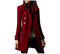 Generisch 2026 Women's Winter Double Breasted Wool Coat Elegant Trench Coat Wool Blend with Collar, Wine Red, S
