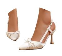 Generisch 2027 Elegant Summer Sandals with Solid Color Bow Strap Toe Loop Heel Party Sandals for Festive Occasion, beige, 8 UK