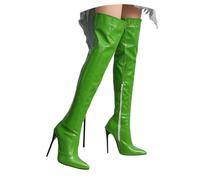 Generisch 2027 Fashion Pointed Shiny High Heel Over the Knee Boots for Parties, Carnival, Evening Wear and Night Out, Green, 6 UK