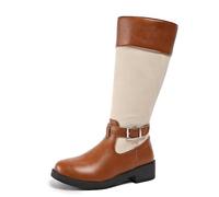 Generisch 2027 Knee High Boots, Winter Fashion, Two Tone Leather Design with Zip on the Back for Comfortable Wearing the Whole, Stylish Versatile Long Boots for Everyone, brown, 8.5 UK