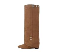 Generisch 2027 Knee High Boots Women's Turn-Up Boots Overknee Boots with Heel Block Heel Transition Boots Elegant Knee Boots Medieval Shoes Retro Women's Boots, brown, 10 UK