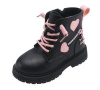Generisch 2027 Winter Boots for Lacing, Stylish Colour Matching Boots with Side Zip, Warm Girls' Boots for Cold Days, Robust Outdoor Shoes, Non-Slip Sole, black, 31.5 EU