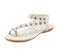 Generisch 2027 Women's Flat Flowers Flip Flops Boho Sandals Casual Shoes, White, 7 UK