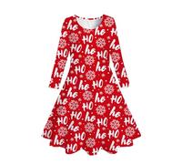 Generisch 24 Advent Stories 10 Children Toddler Girls Christmas Trees Deer Print Christmas Long Sleeve Party Princess Dress Blue, White, 4-5 Years