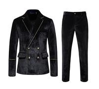 Generisch 27 Men's Winter Fashion Casual Suits Velvet Slim Double Breasted Plain Evening Dress Groomsmen 2 Men's Film, black, M