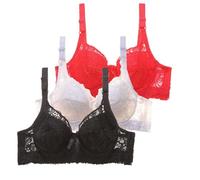 Generisch 3 Pack Women's Underwired Push-Up Bra Set Bustier Sports Bra for Fitness Daily Training 3 Pieces, red, 44 C
