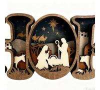 Generisch 3D Illuminated Nativity Scene - Hope Letter, Wooden Table Decoration with LED Light | Christian Christmas Decoration for Home, Church and Office | Battery Operated Nativity Lamp