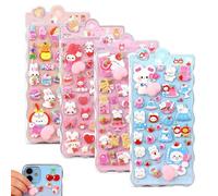 Generisch 3D Stickers Cartoon Animal Stickers for Water Bottles, Laptops, Notebooks, Phone Cases, Luggage, Skateboards, Diaries, for Girls and Adults, 4 Sheets, PP