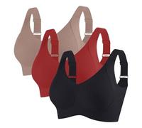 Generisch 3PC Comfortable and Transparent Shoulder Strap, Wireless, Backless, Sponge-Free, with Convertible Shoulder Straps, Wine Red, 5XL