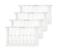 Generisch 4 Panel Curtains White 130 x 45 cm Semi-Transparent Embroidered Vintage Flower & Butterfly Motif Modern Short Curtain Bistro Curtain Loop Curtain for Living Room, Kitchen and Bathroom