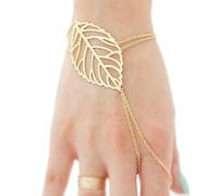 Generisch 42 mm Leather Bracelet with Loop Hollow Gold Bracelet Ring Finger Bracelet Slave Leaves Women's Chain Bracelets Bracelet for Indian Jewellery, one size, Alloy Steel, No Gemstone