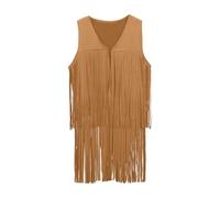 Generisch 60s 70s Western Cowboy Cowgirl Vest Outfits Hippie Costume Set Children Girls Fringe Tassel Vest Cosplay Party Costume (Khaki, 3-4 Years)