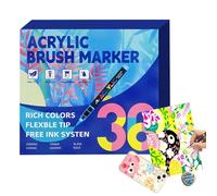 Generisch Acrylic Brush Marker, 36 Colours, Waterproof Pens without Bleeding - Acrylic Painting Pens with Brush Tip, for Ceramic, Canvas, Fabric, Wood, Stone, Adults, Children, School, Classroom