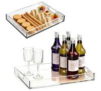 Generisch Acrylic Trays | Set of 2 Clear Large Leakproof Trays with Handles - Rectangular Portable for Snacks and Food | For Coffee Table, Party, Bathroom, Cafeteria, Dining Room, Kitchen, Dessert