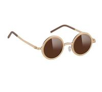 Generisch Adjustable Tint Glasses, Round Polarised Sunglasses with Built-in ND Filter, Portable Design UV Block Eyewear for Vacation Leisure Outdoor Sports City Walk Beach, Gold Frame, Siehe