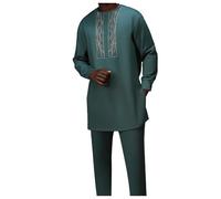 Generisch African Clothing Men's Tunic Kurta Sports Suit Indian Yoga Suit Dress Set Traditional Dashiki Fashion Suit Ethnic Print Costume Formal Suit Clothing, Green, M