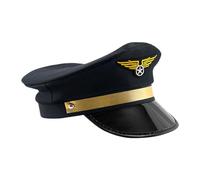 Generisch Airline Pilot Captain Hat - Airplane Cap, Men Women Navy Style | Professional Uniform Costume Accessory, Black Gold Embroidery Dress Up Headwear With Adjustable Strap