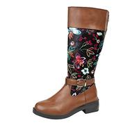Generisch and Winter Women's Mid-Calf Boots, Ankle Boots with Low Heels, Flowers, Round Toe, Zip, Back, Comfortable, Casual, Western Style Shoes, Women's Hallux Valgus, b, 8 UK