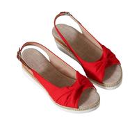 Generisch Andalen Women's Summer Wedge Sandals with Slanted Heel and Thick Sole Orthopaedic Sandals Toe Separator with Adjustable Buckle Walking Shoes Beach Shoes Open Pumps Height Increasing, red, 5