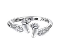 Generisch Angel Ring - Adjustable Ring with Aesthetic Design - Open Ring with Children's Footprint Memorial Design for Travel Home Holiday Birthday Party