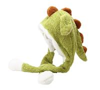 Generisch Animal Dinosaur Hat with Movable Plush Ears That Bang Up, Funny Cap for Women Dress Up Christmas Party Holiday Hat Black Women's Hat (Green, One Size)