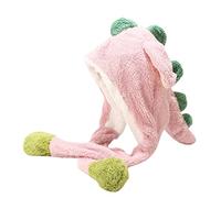 Generisch Animal Dinosaur Hat with Moving Plush Ears that Bang Upwards, Funny Cap for Women Dress Up Christmas Party Holiday Hat Berets (Pink, One Size)