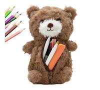 Generisch Animal Pencil Case with Lots of Storage Space Zip, brown, See | Plush bear shape beautiful pencil case for travel library classroom brush school