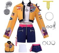 Generisch Anime K-pop Demon Hunter Rumi Cosplay Costume Outfit Huntrix Role Play Uniform Complete Set Halloween Party Carnival Dress Up Suit with Ring Earrings for Women (M)