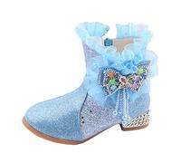 Generisch Ankle Boots Girls Glitter Princess Boots with Pearl and Bow Girls Boots Stylish Lace Border Ankle Boots with Side Zip Slip On Boots Winter Boots, blue, 10.5 UK Child